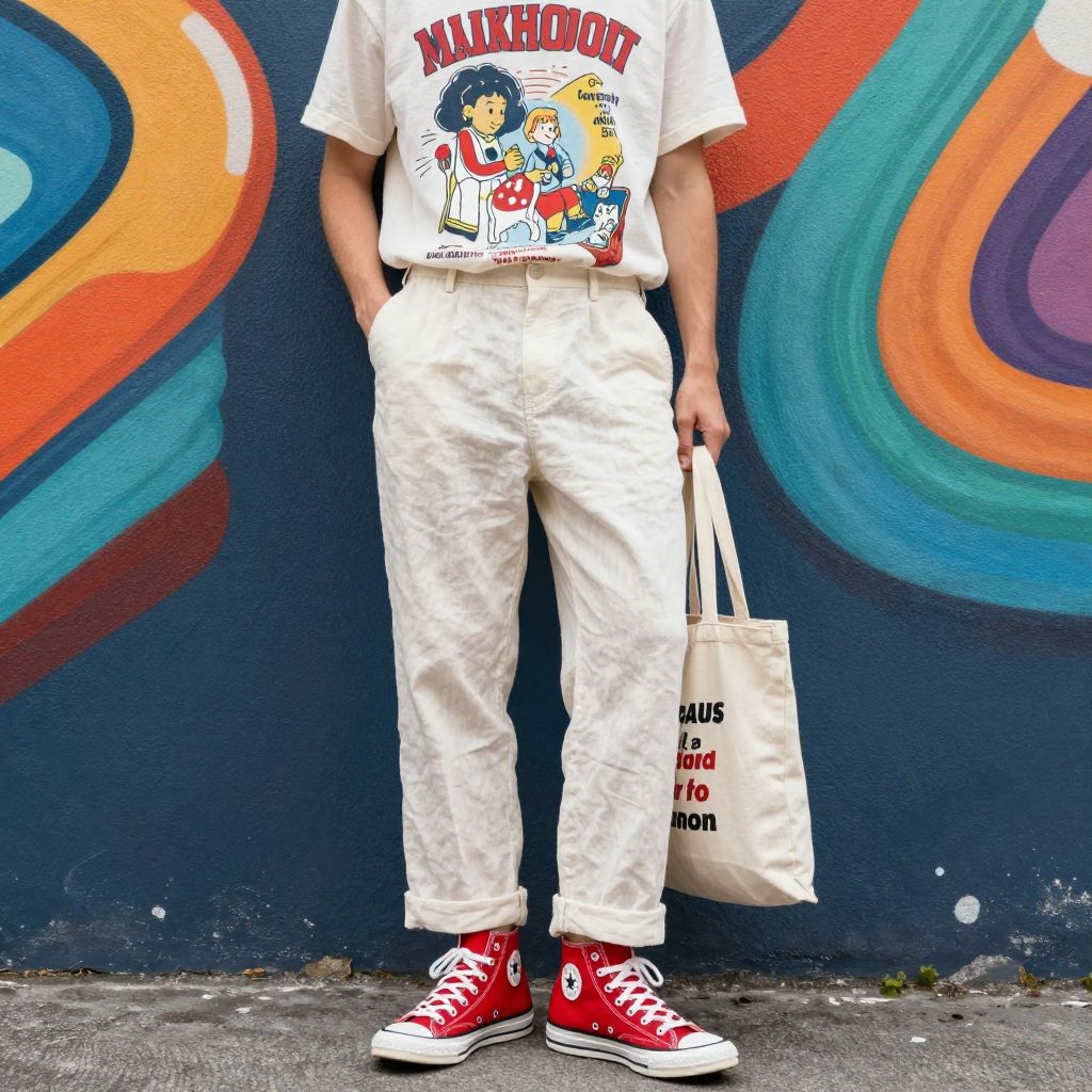Linen pants with canvas high tops