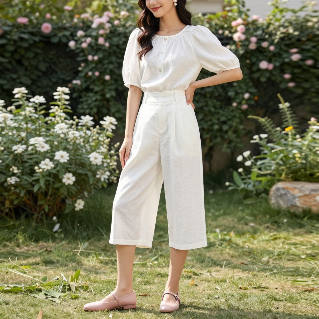 Linen pants with Mary Jane flats