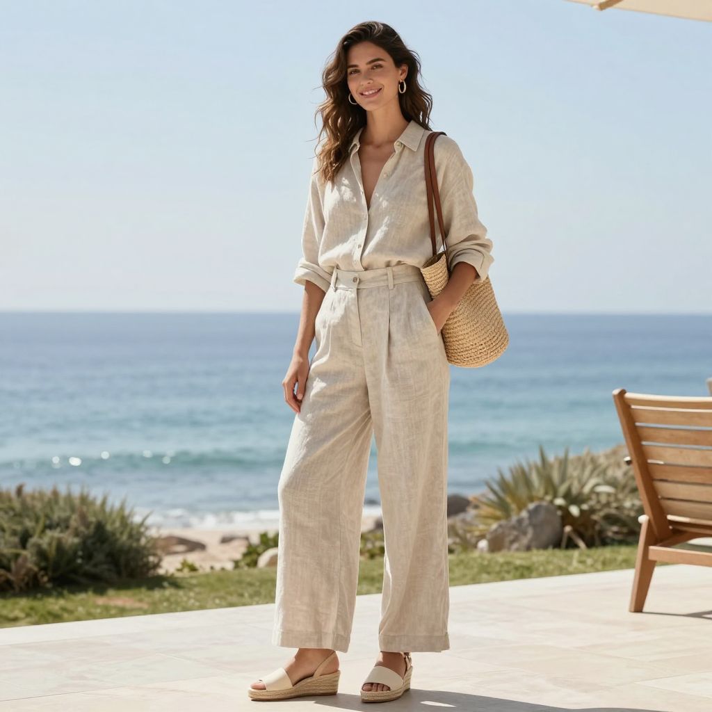 Linen pants with espadrille wedges