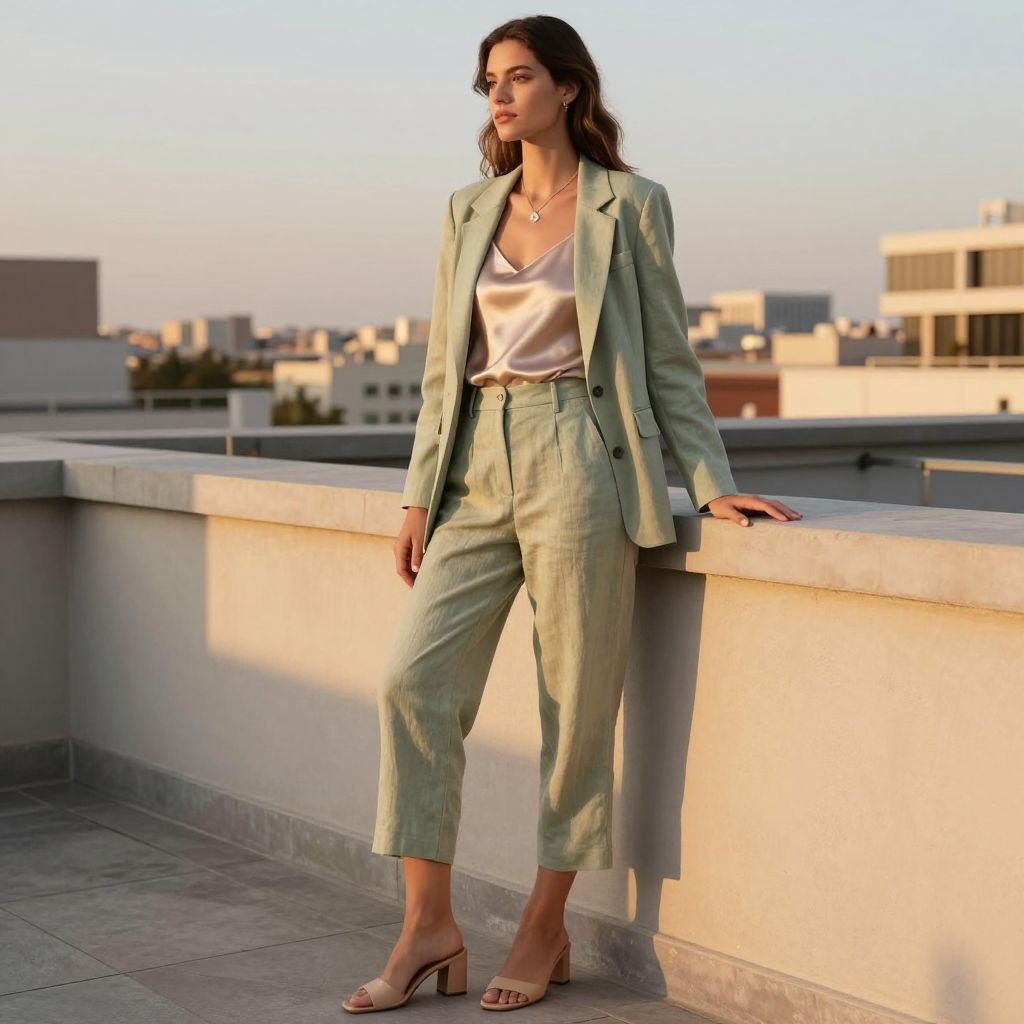 Linen pants with block heel mules