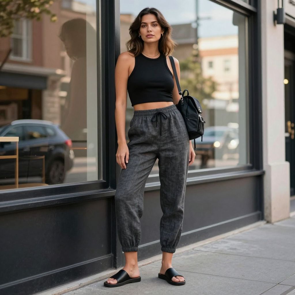 Linen pants with sporty slides