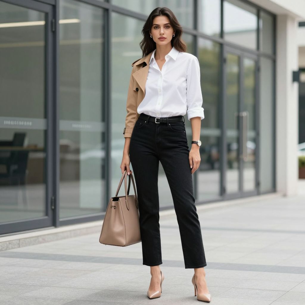 Nude pumps with jeans