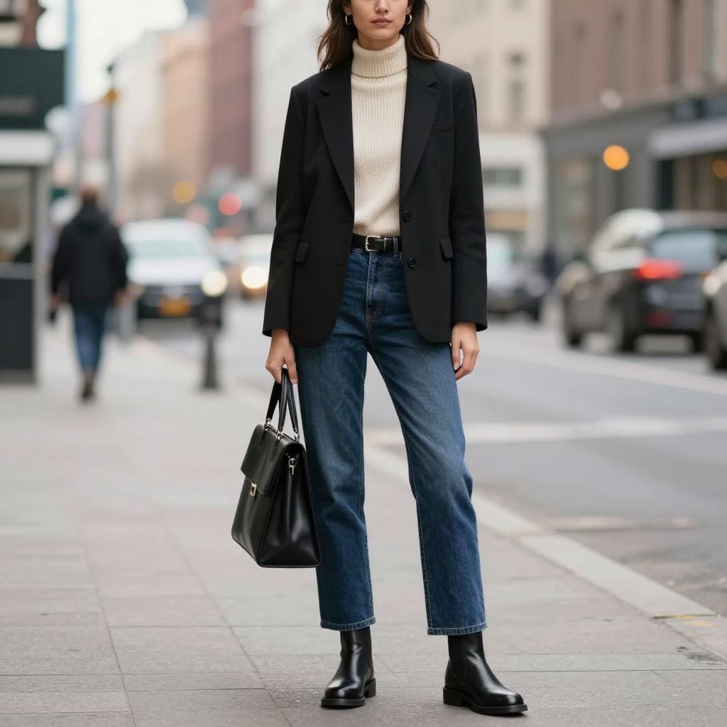 Black Chelsea boots with straight leg jeans