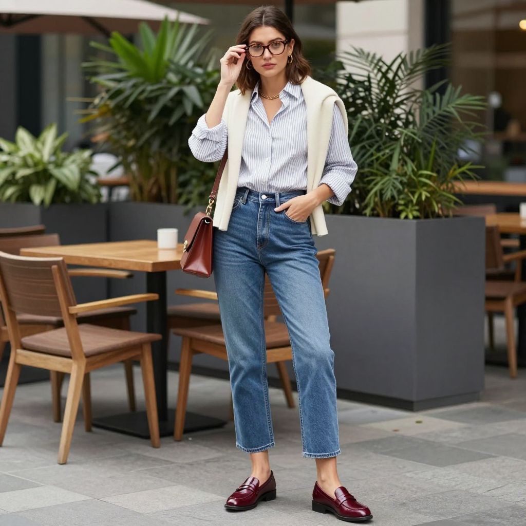 Oxblood loafers with jeans