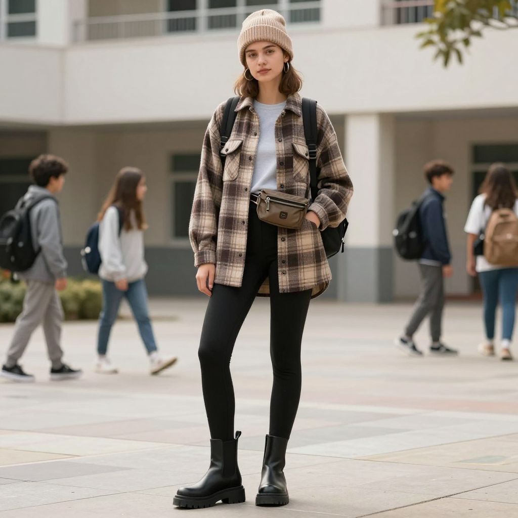 Plaid Shacket And Leggings