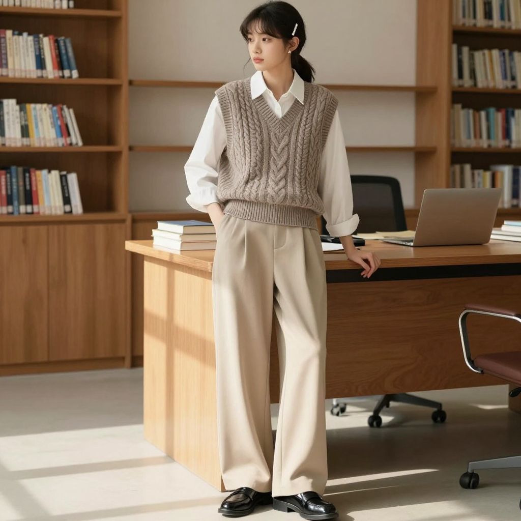 Knit Vest Over Crisp Shirt