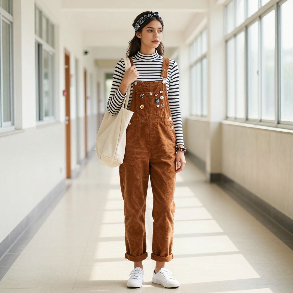 Corduroy Overalls And Striped Top