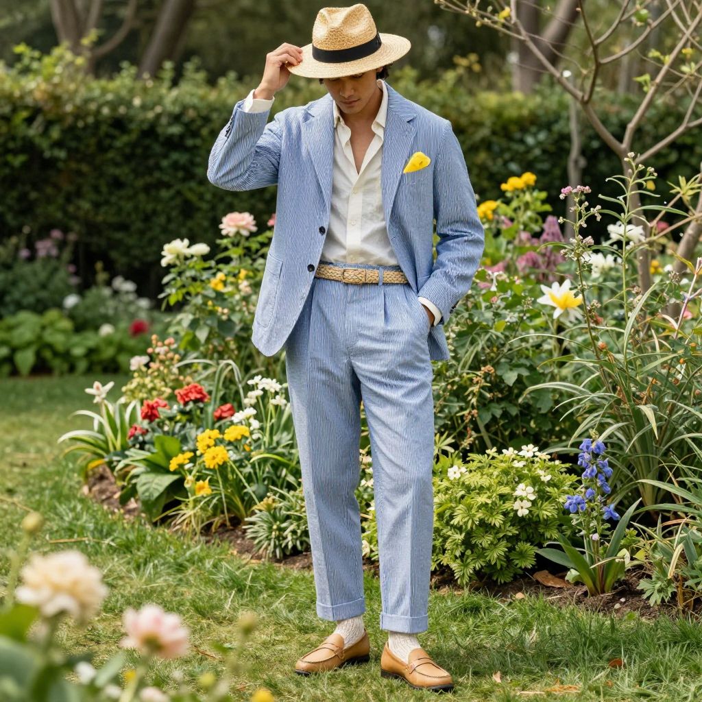 Tan loafers garden wedding outfit