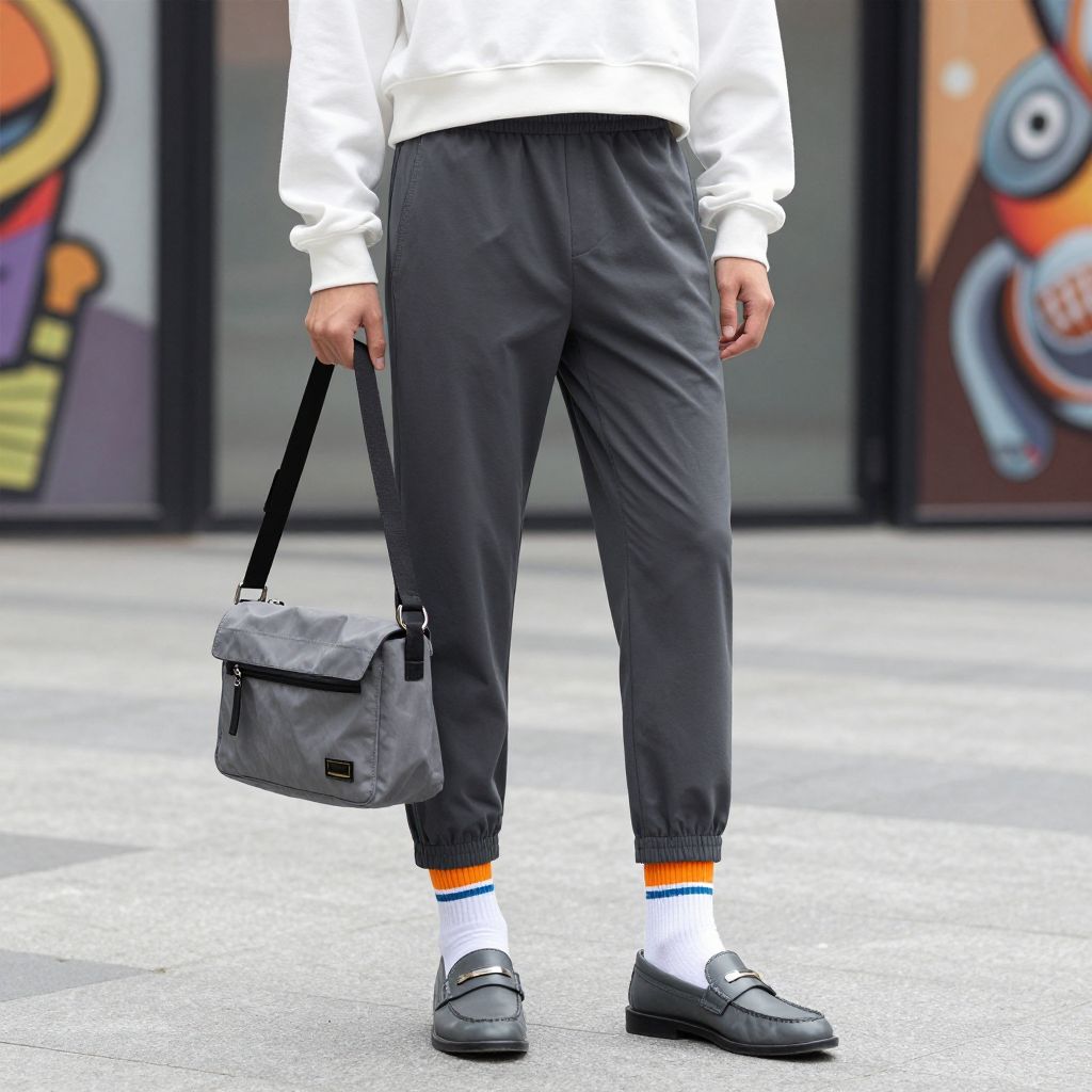 Grey loafers sporty lunch outfit