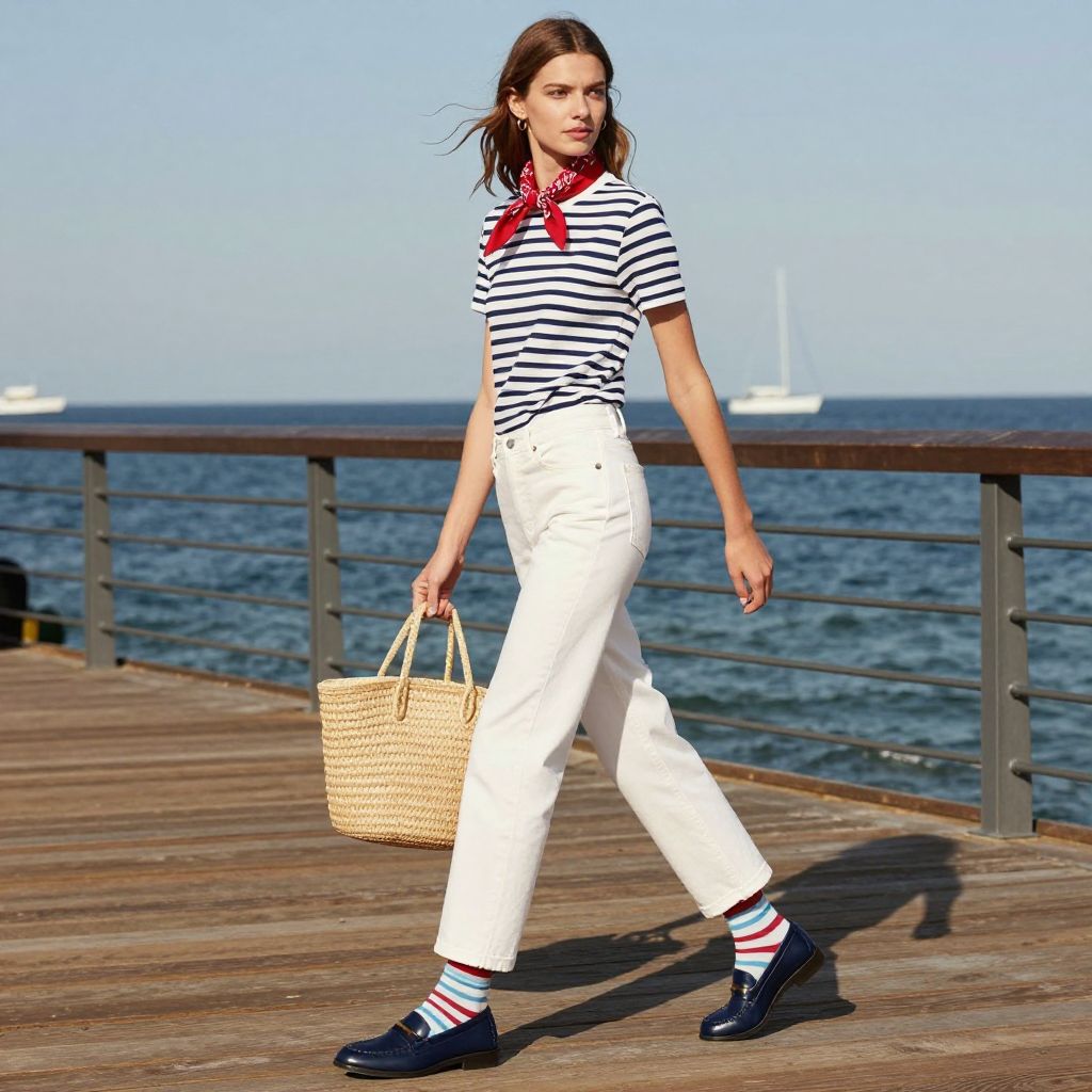Navy loafers coastal stroll outfit