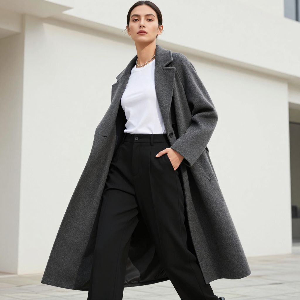 Charcoal Coat With White Tee