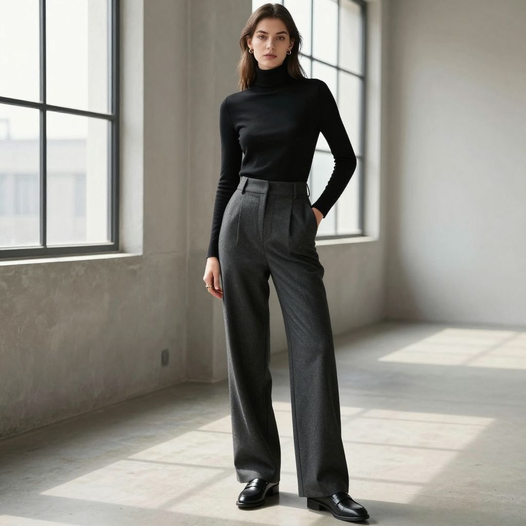 Black Turtleneck With Wide Pants