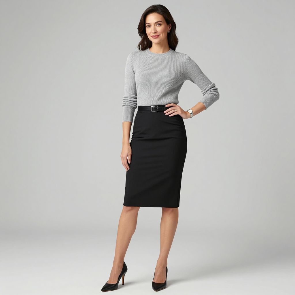 Light Gray Sweater With Black Skirt