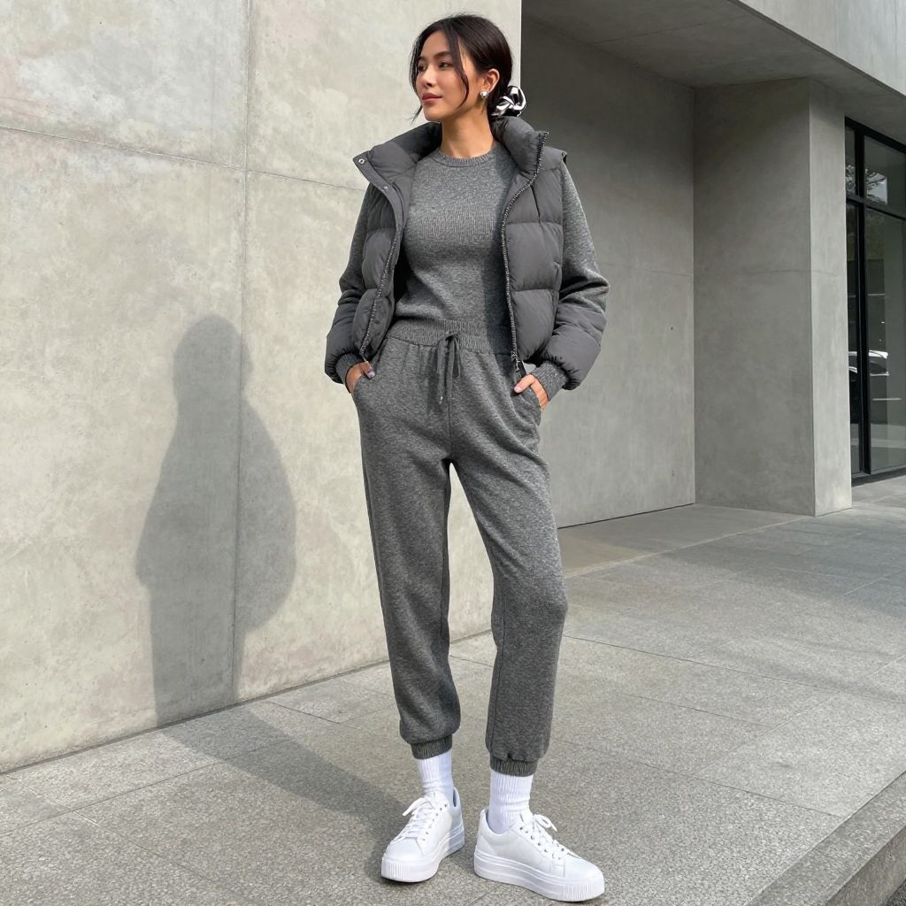 Monochrome Athleisure Set With Puffer Gilet