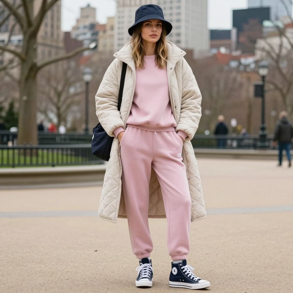 Quilted Coat Over Sweat Set