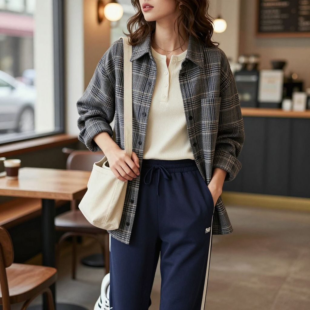 Thermal Henley Under Overshirt And Track Pants