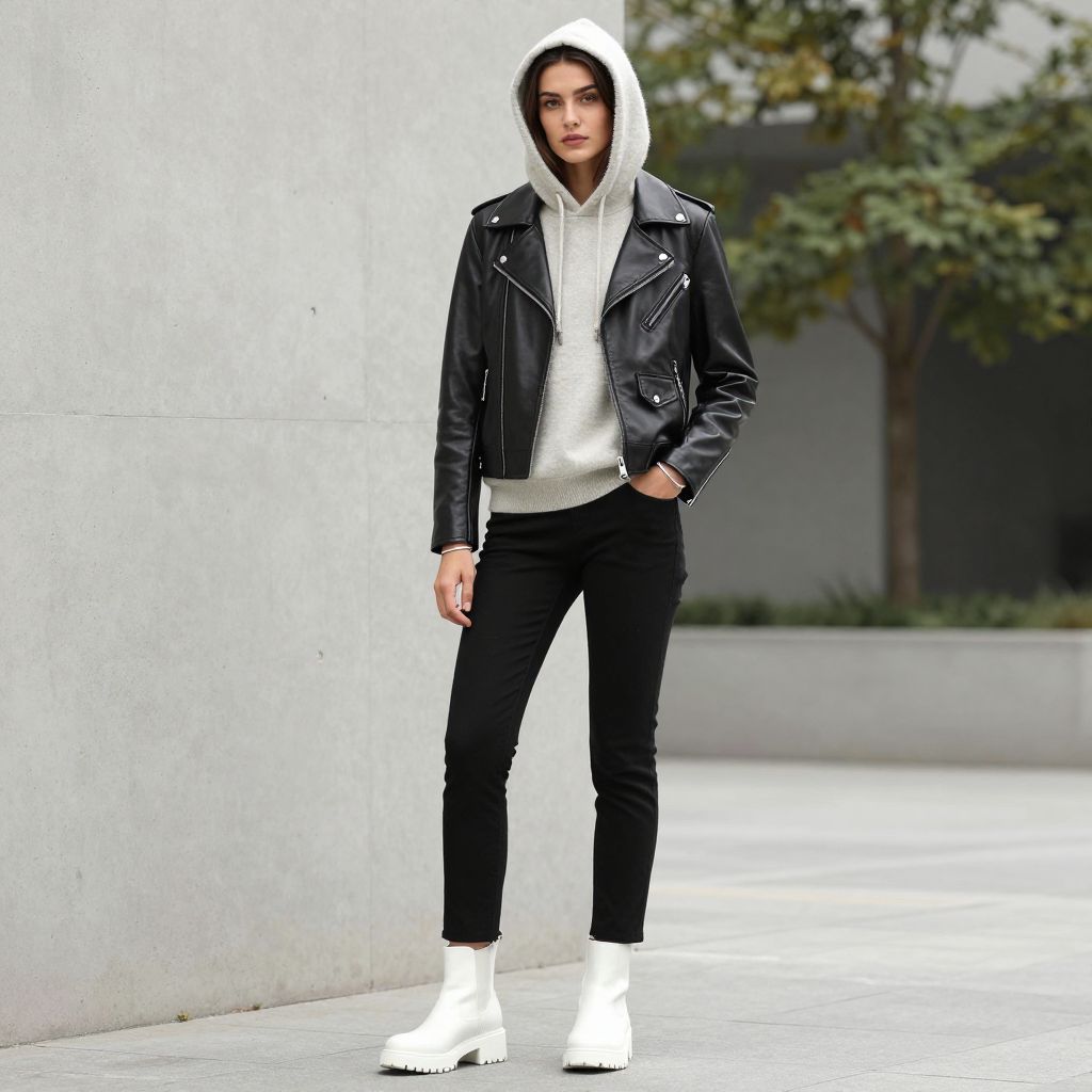 Cashmere Hoodie Under Moto Jacket