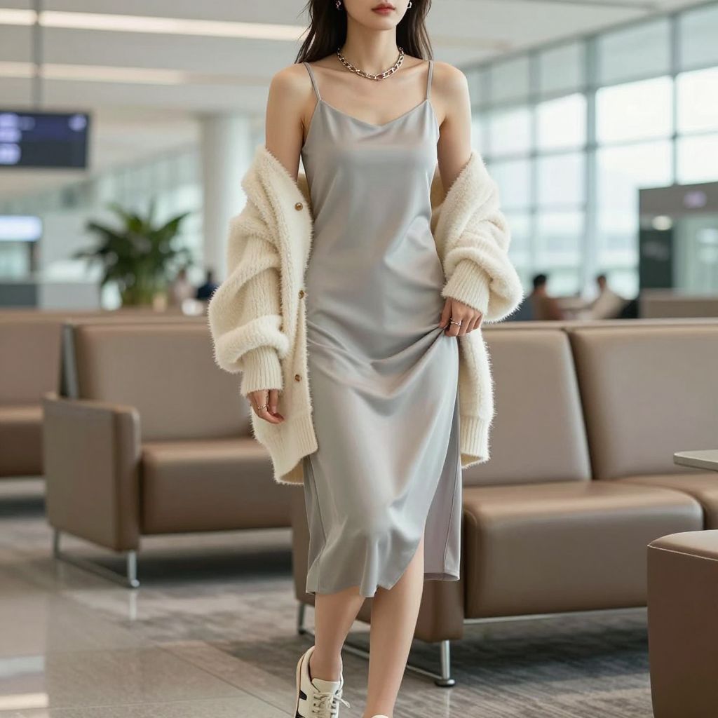 Slip Dress with Chunky Cardigan