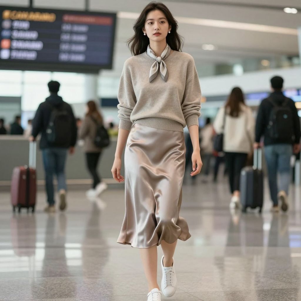 Midi Skirt and Crewneck Sweater
