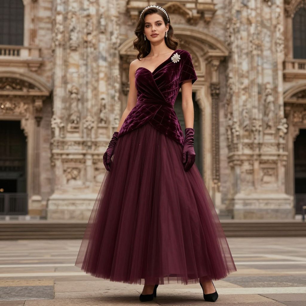 Quilted velvet wrap over formal dress