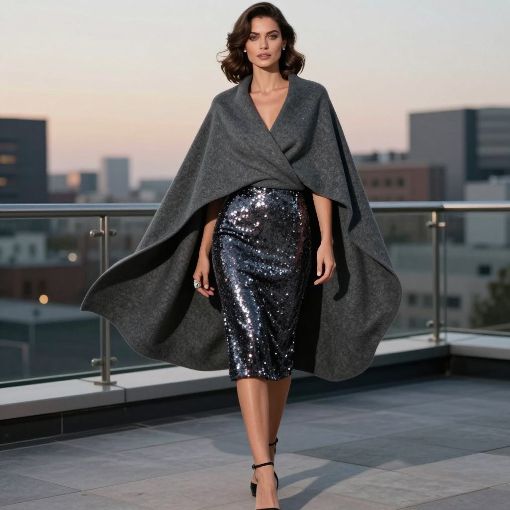 Cashmere wrap cape over formal dress
