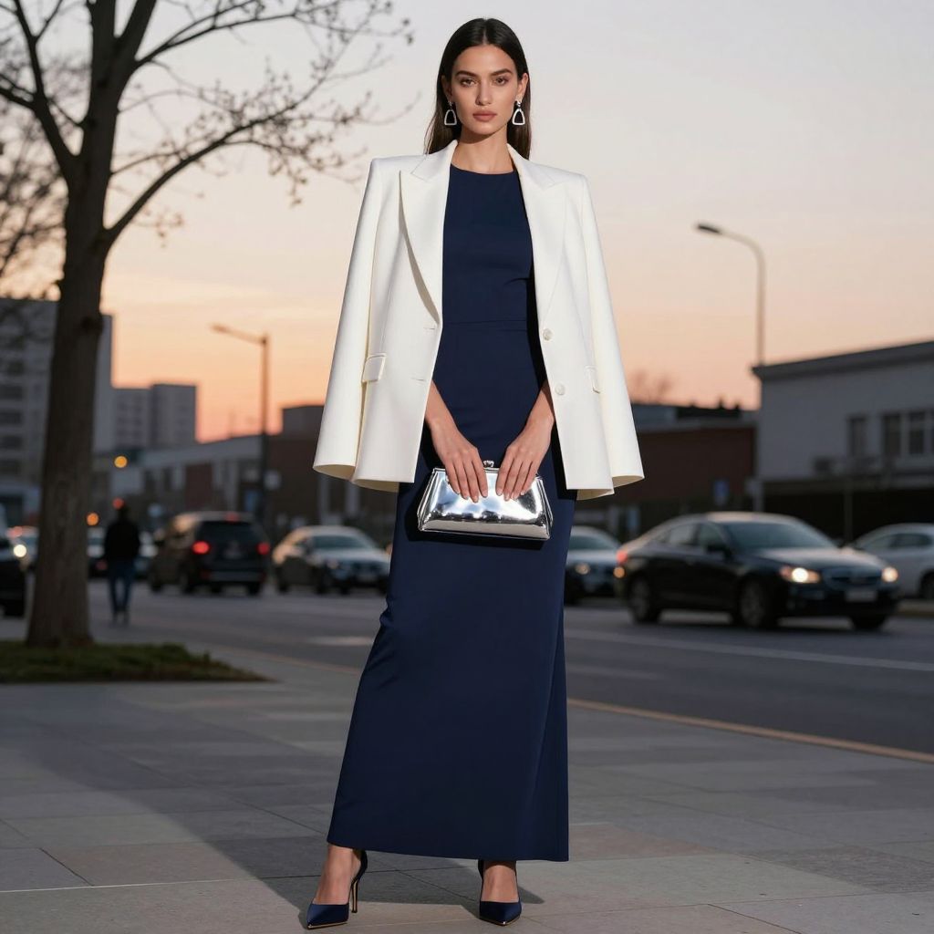 Structured cape blazer over formal dress
