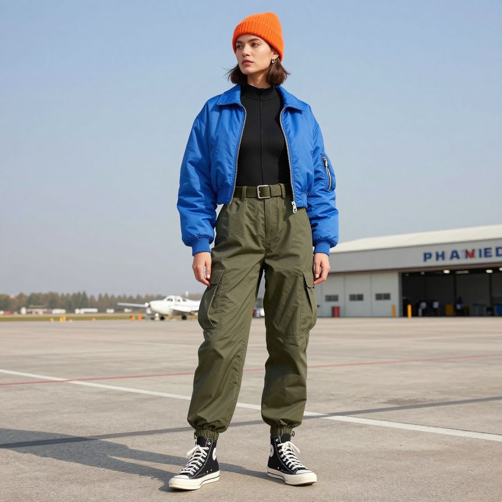 Sleek Bodysuit Under Utility Pants - Skydiving Outfit Idea 6
