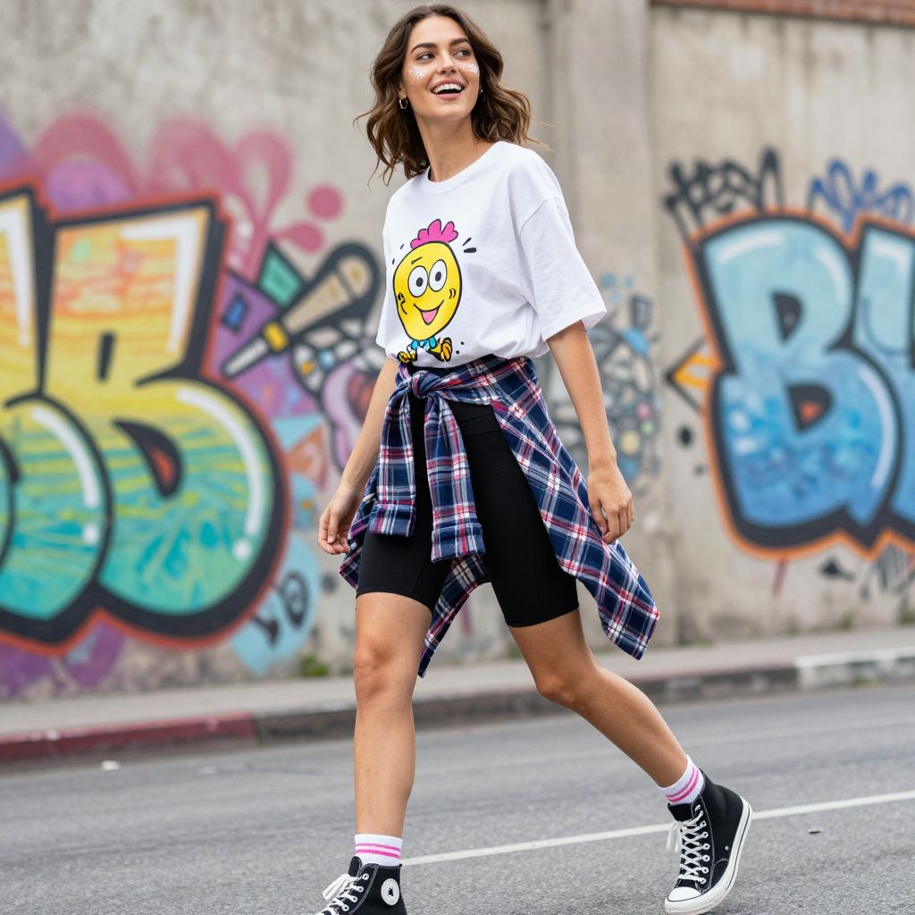 Oversized Graphic Tee with Bike Shorts