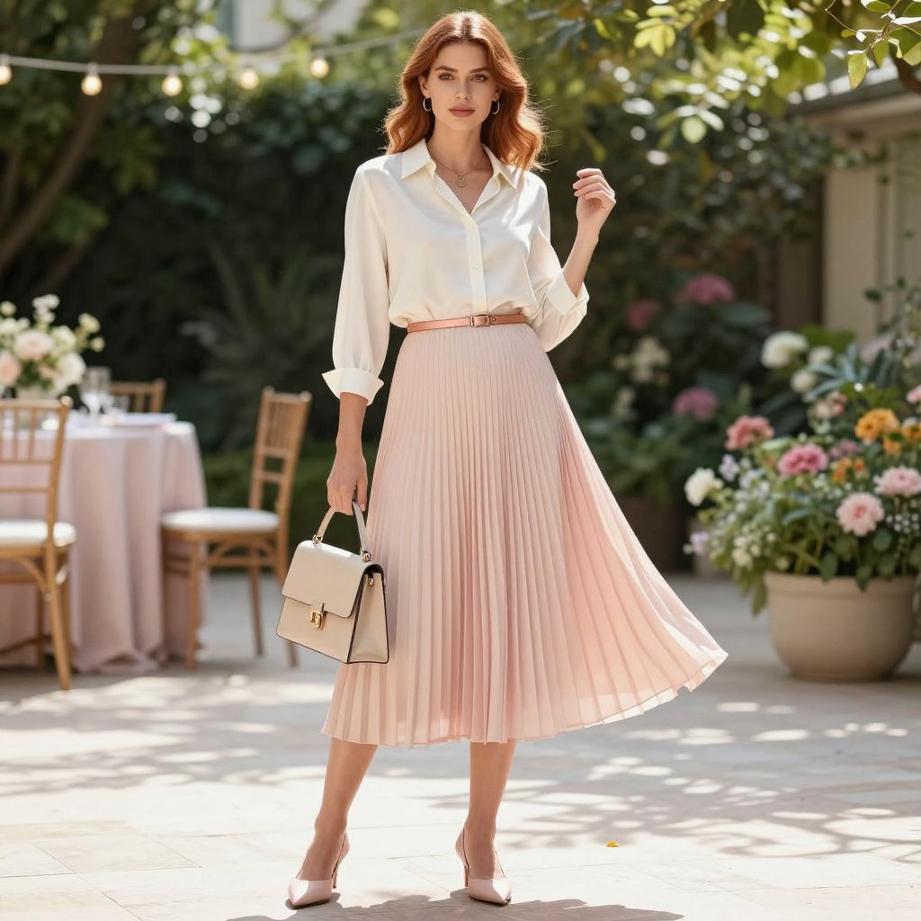 Pleated Skirt And Silk Blouse