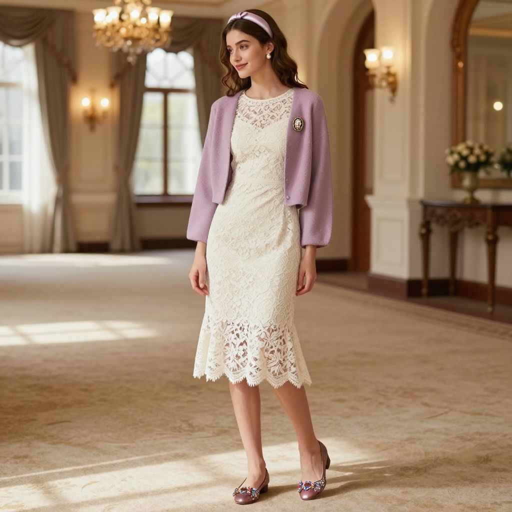 Lace Tea Length Dress And Jewel Flats