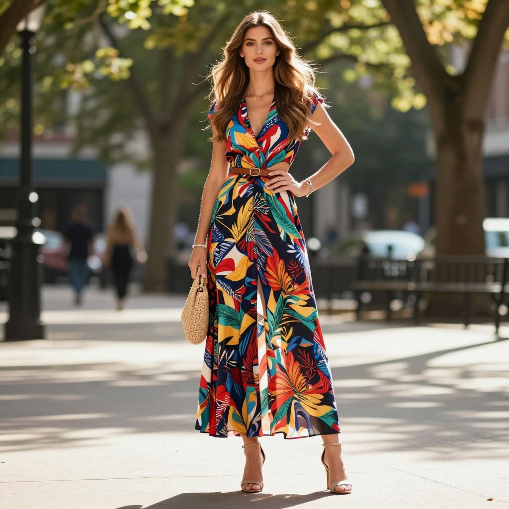 Bold Print Maxi With Waist Cutouts