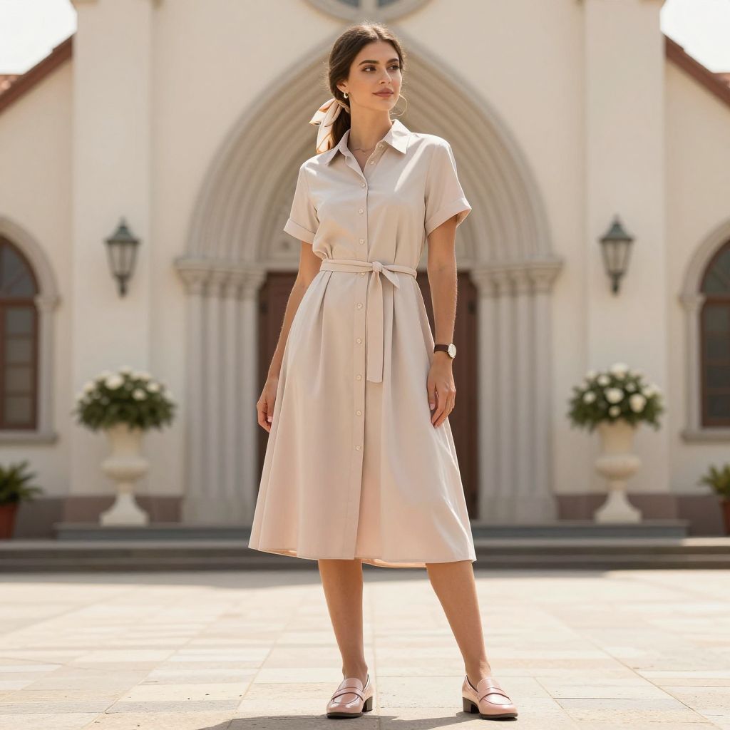 Belted Shirt Dress And Loafer Outfit