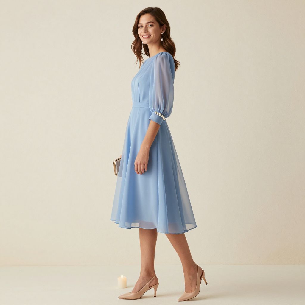 Organza Sleeve Dress With Pearl Clasps Outfit