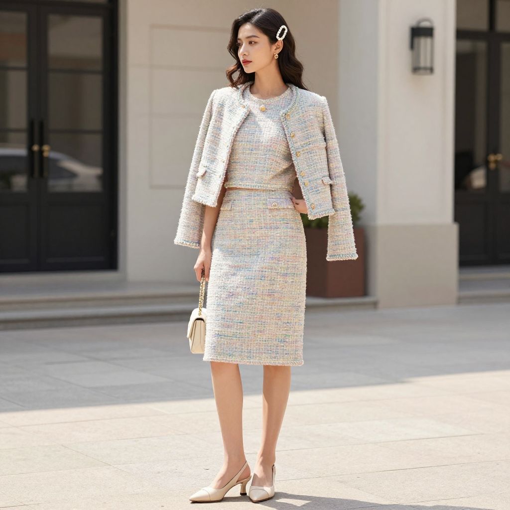 Tweed Dress Set And Slingback Outfit