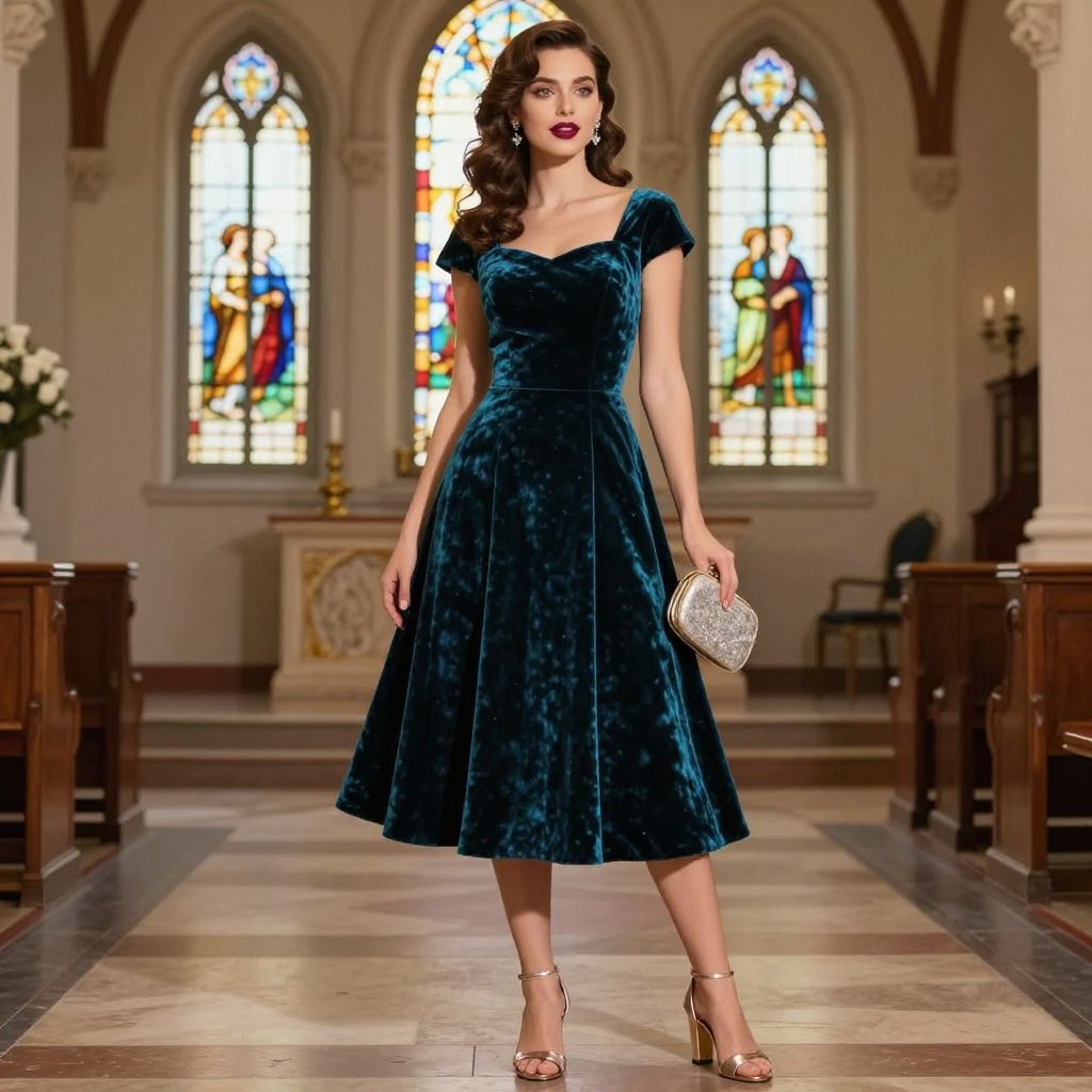 Velvet Midi With Metallic Accessory Outfit