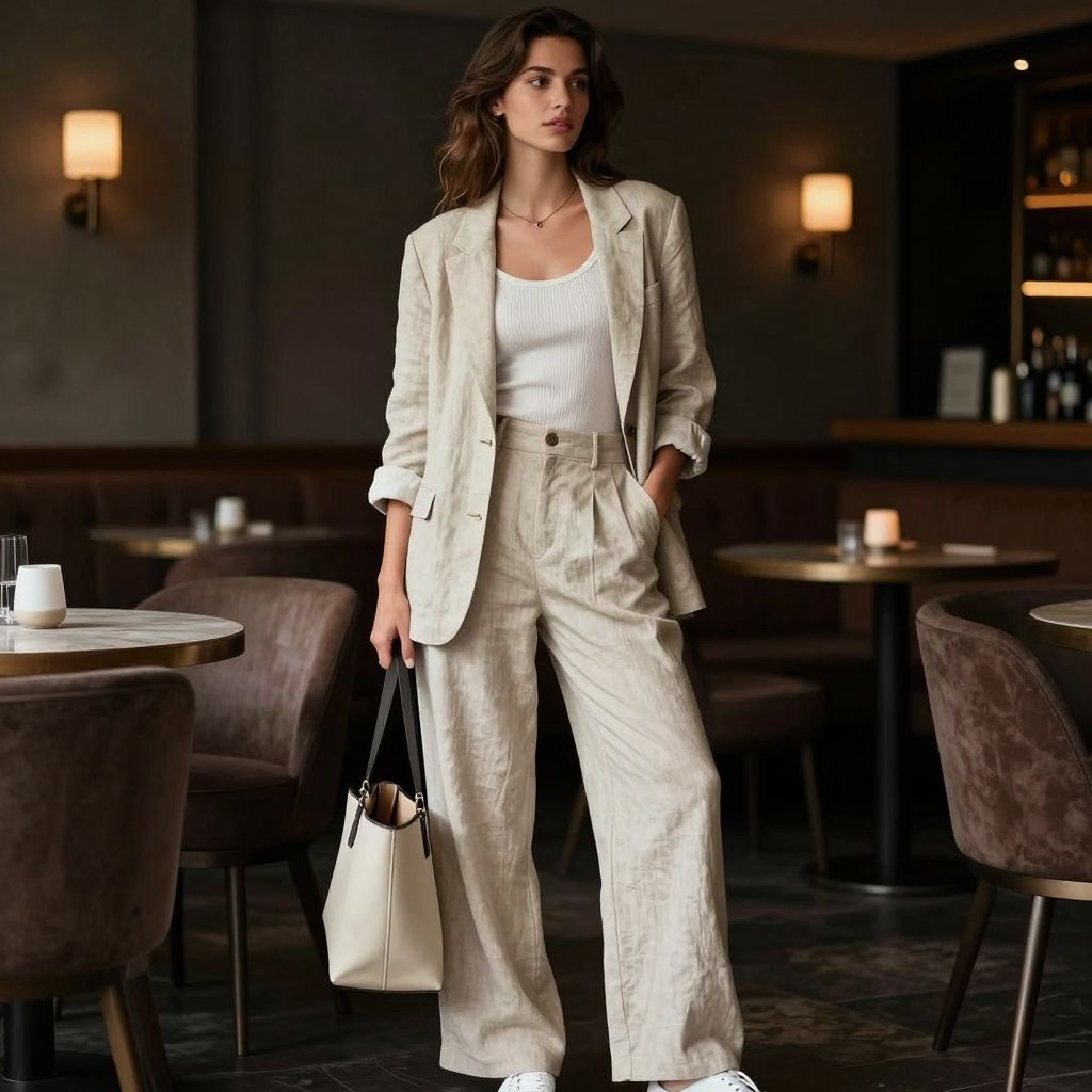 Linen Blazer with Wide Leg Trousers Outfit