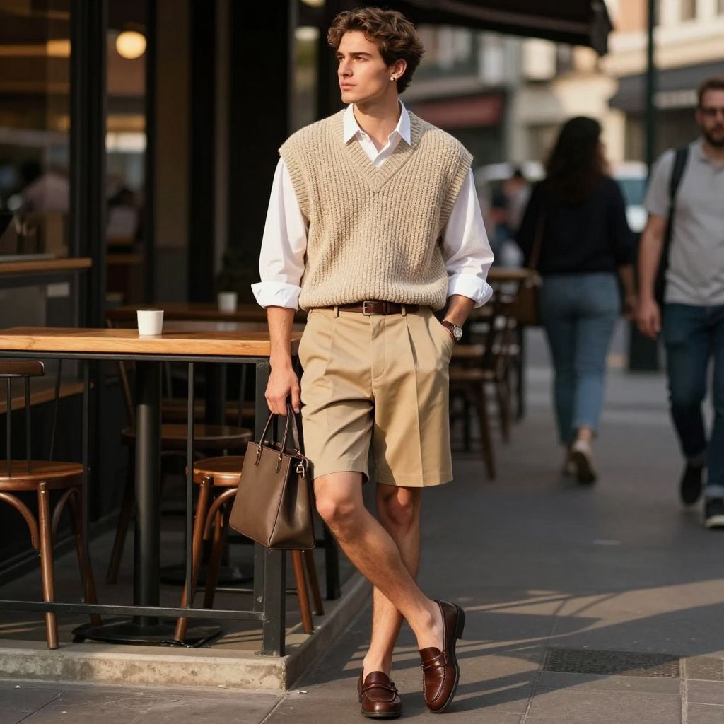 Oversize Sweater Vest and Pleated Shorts Outfit
