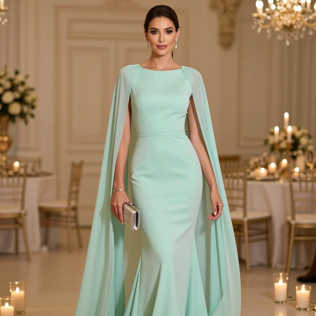 Column Gown With Statement Capelet