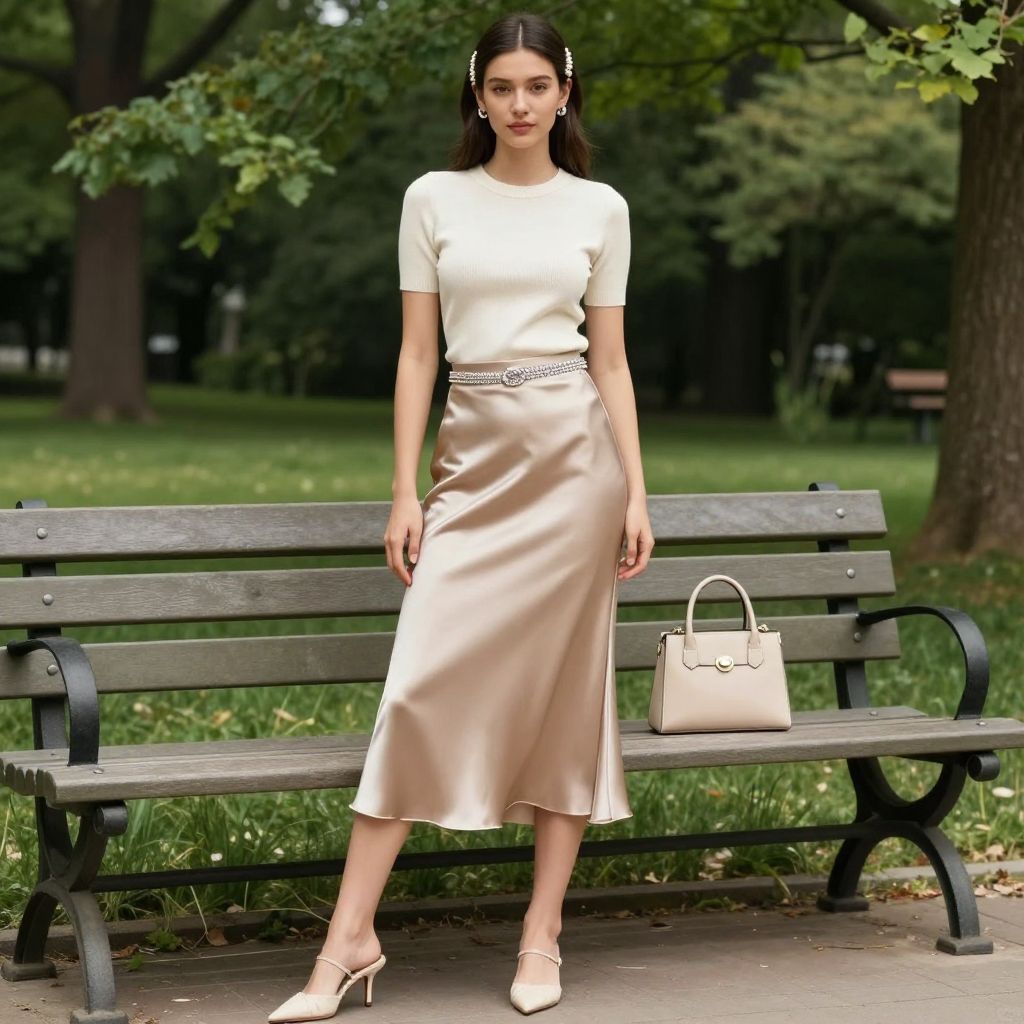 Satin Slip Skirt And Knit Tee