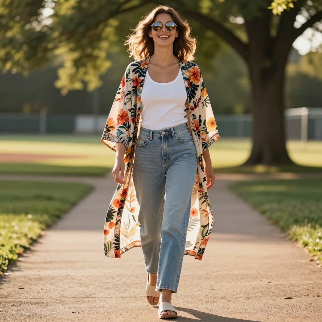 Floral Kimono Over Tank And Jeans