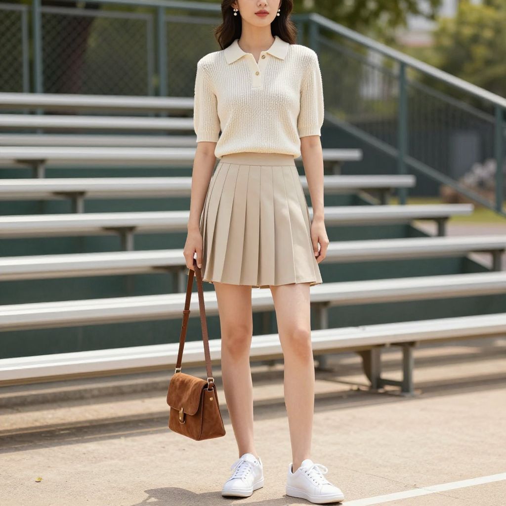 Polo Knit And Pleated Skort Mix