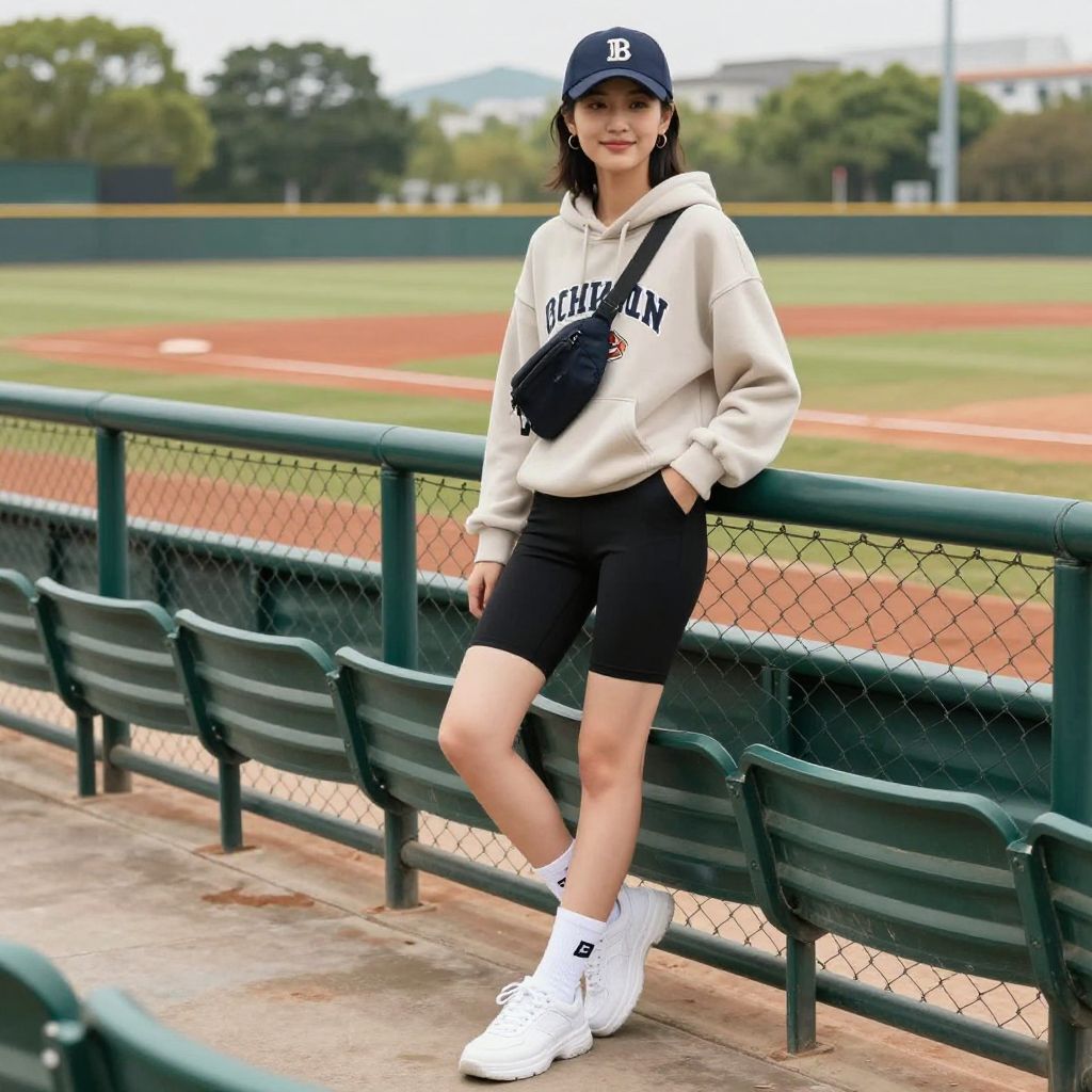 Graphic Hoodie Over Bike Shorts