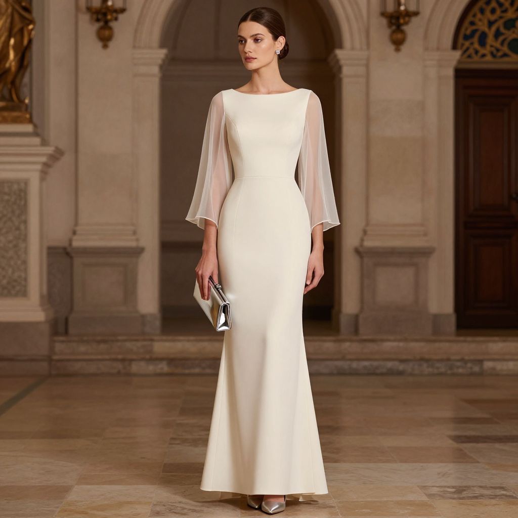Column Gown With Sheer Sleeves