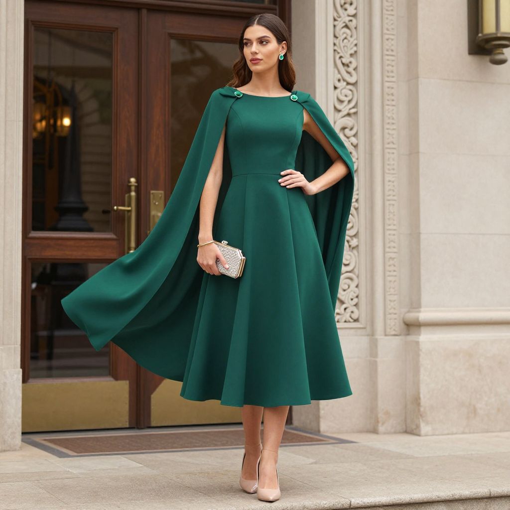 Structured A Line Dress With Cape Detail