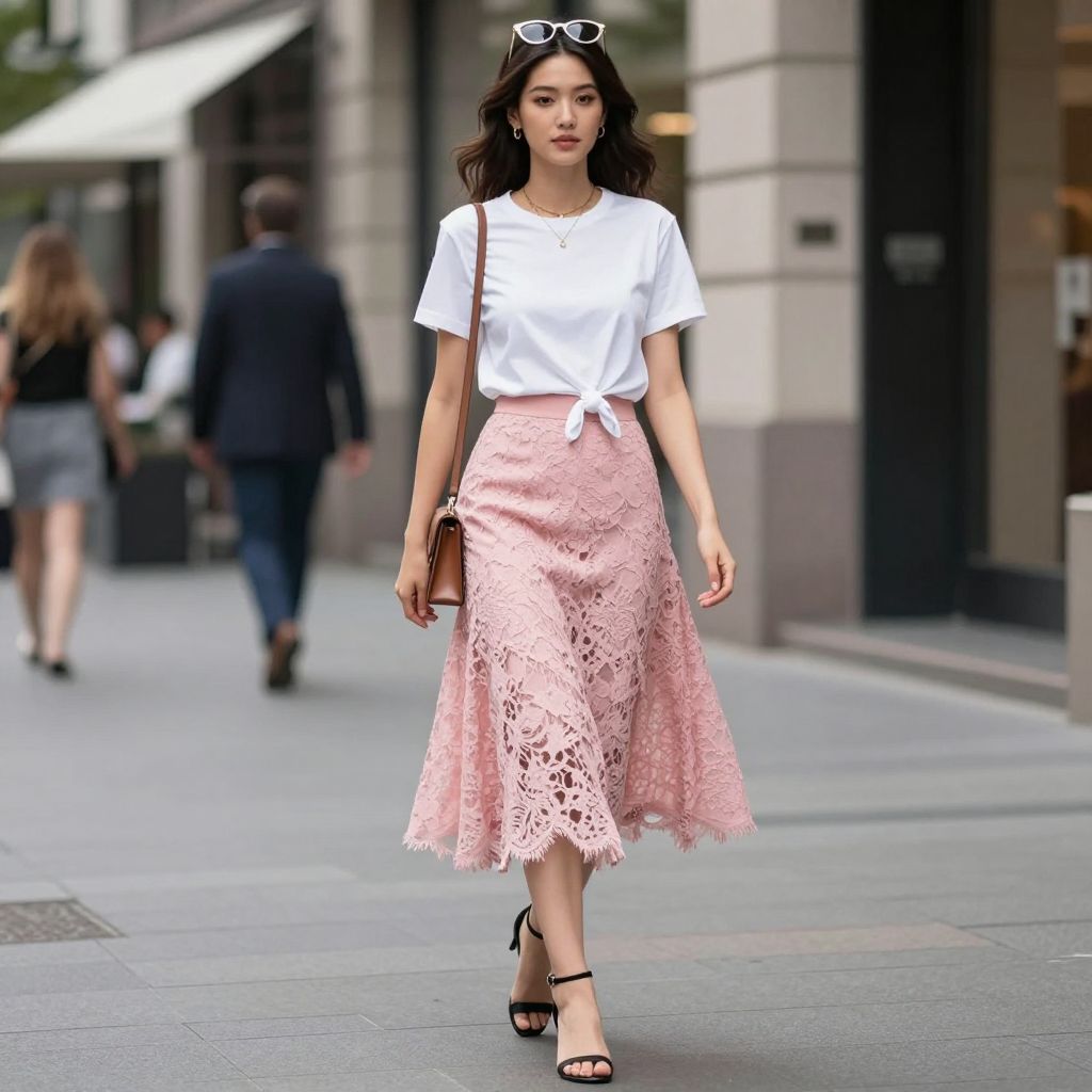 Lace Midi Skirt and Graphic Tee Twist