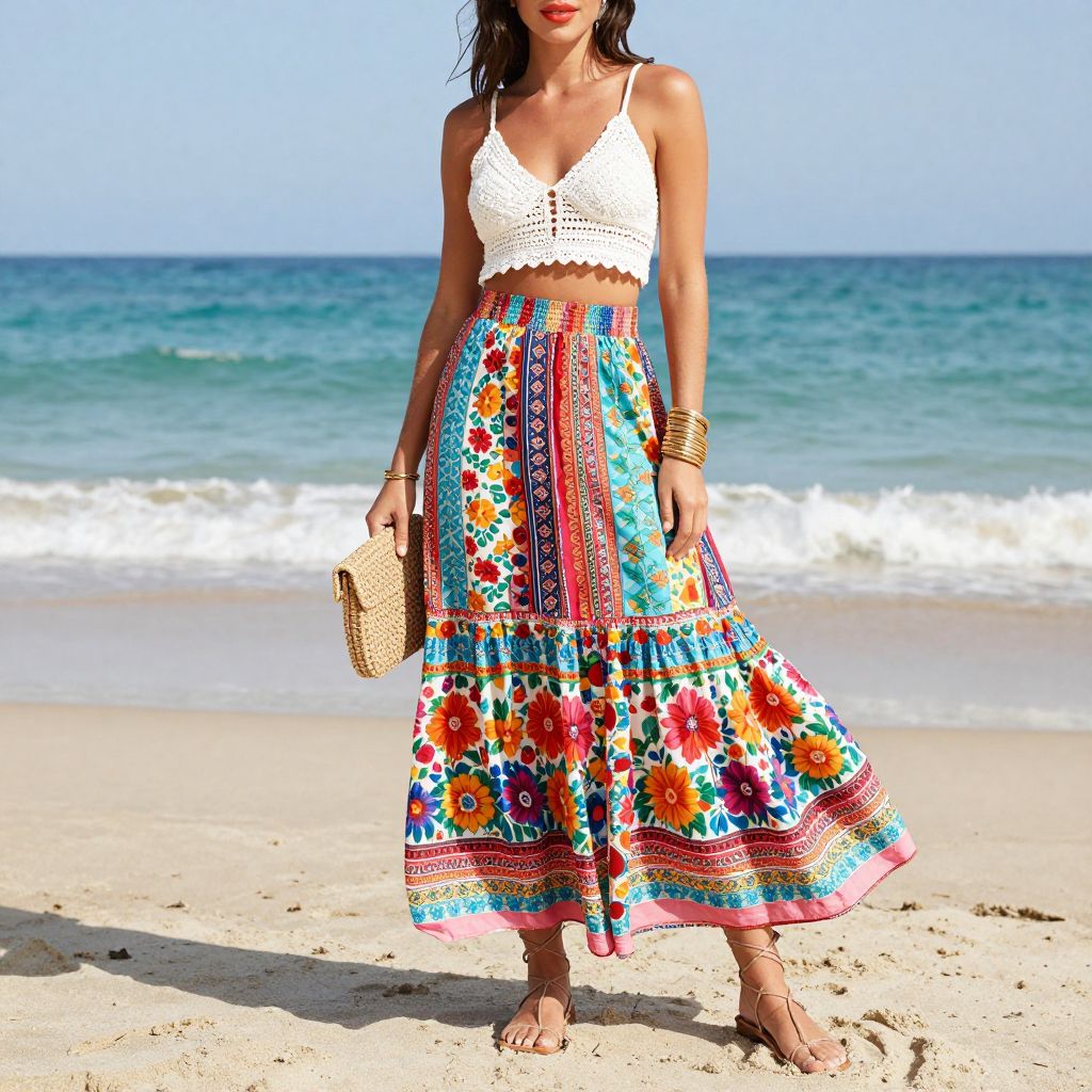 Vibrant Maxi Skirt and Crochet Crop Top