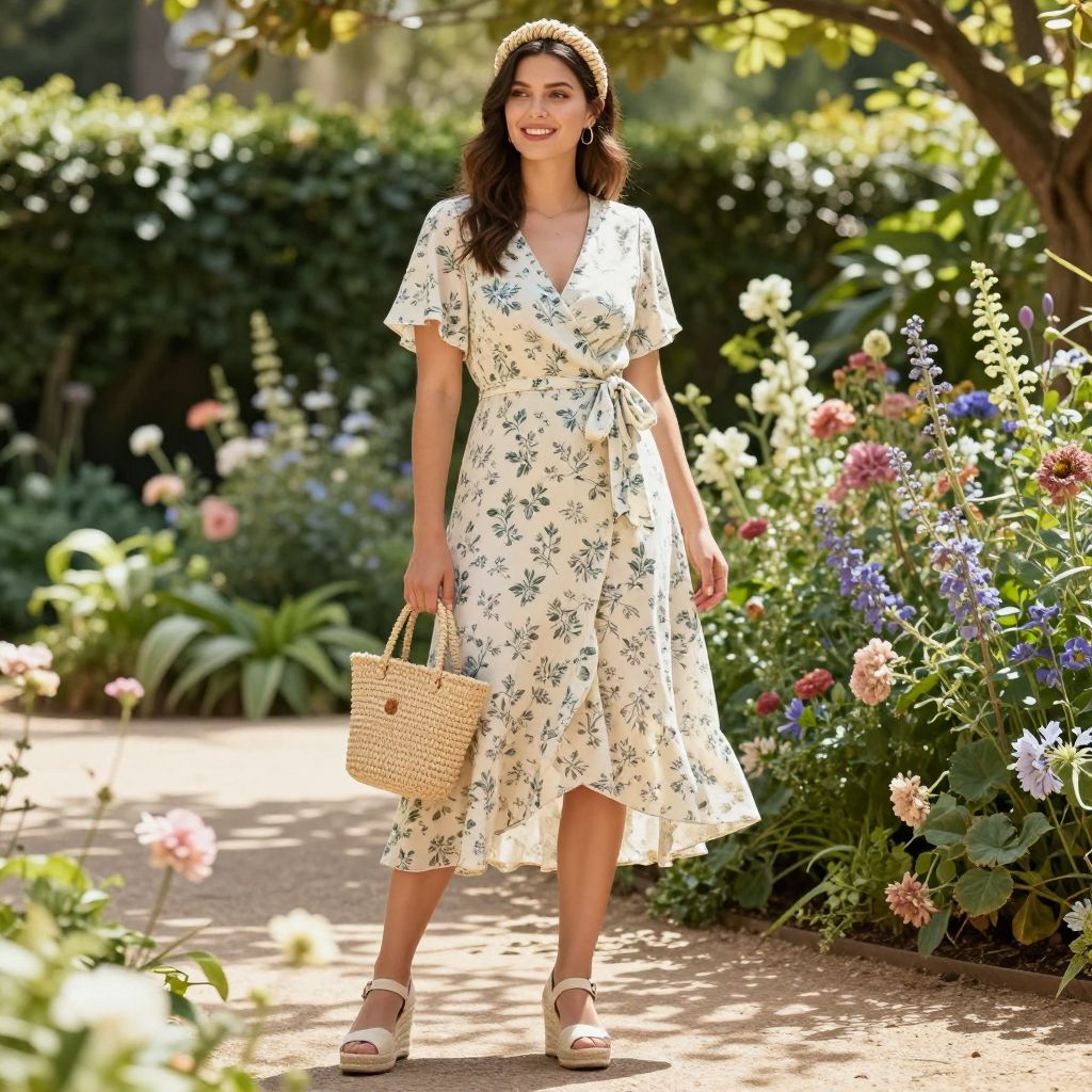 Floral Wrap Dress with Espadrille Wedges