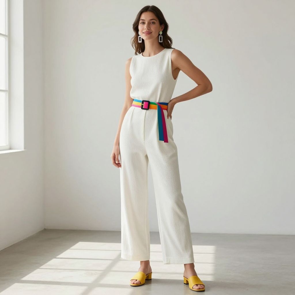 Textured White Jumpsuit and Statement Belt