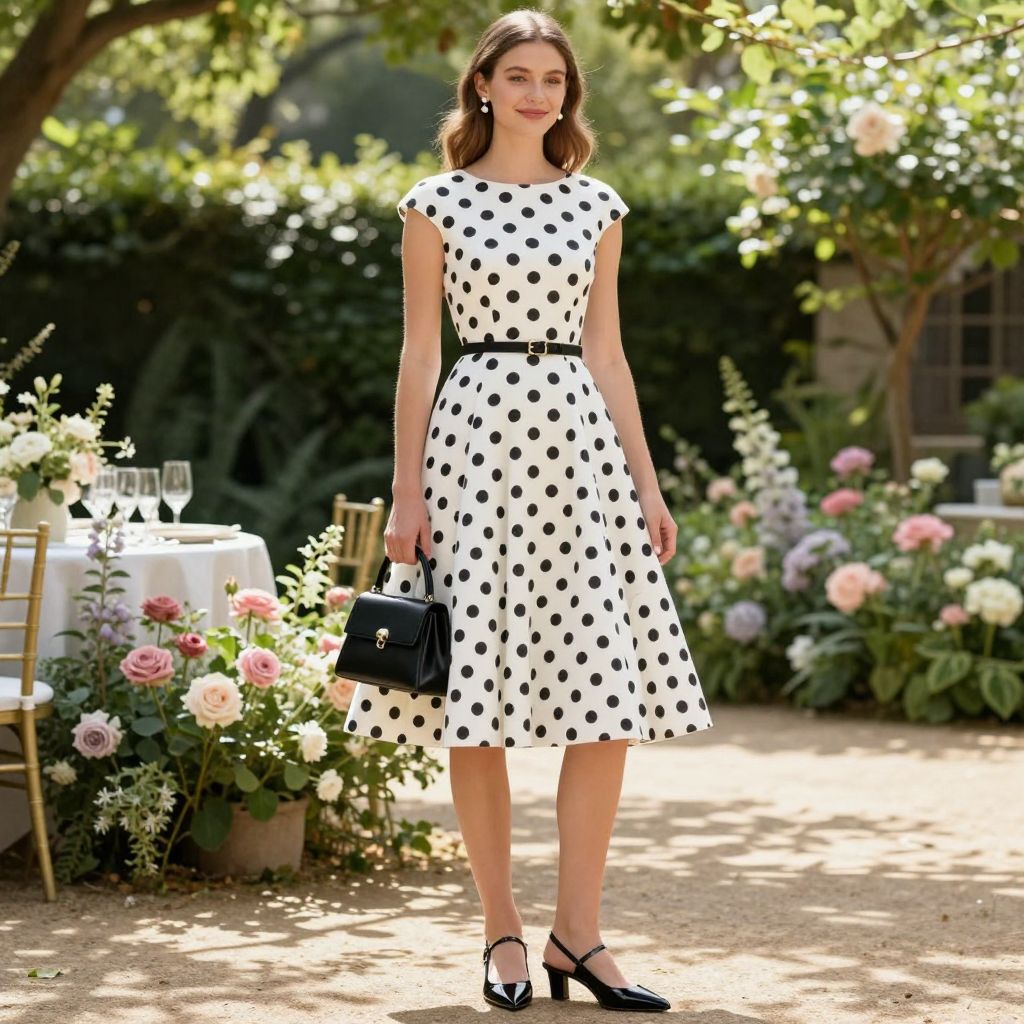 Polka Dot Tea Length Dress and Slingback Pumps