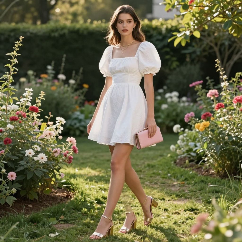 Puff Sleeve Mini and Block Heel Sandals